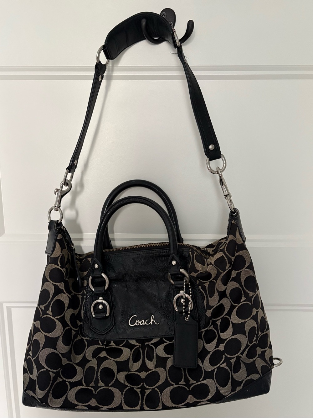 Coach Ashley Signature Satchel in black and gray